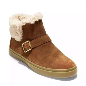 Cole Haan Womens 9 B Brown Earthen Suede Fuzzy Zip Up Boots NIB ZZ4